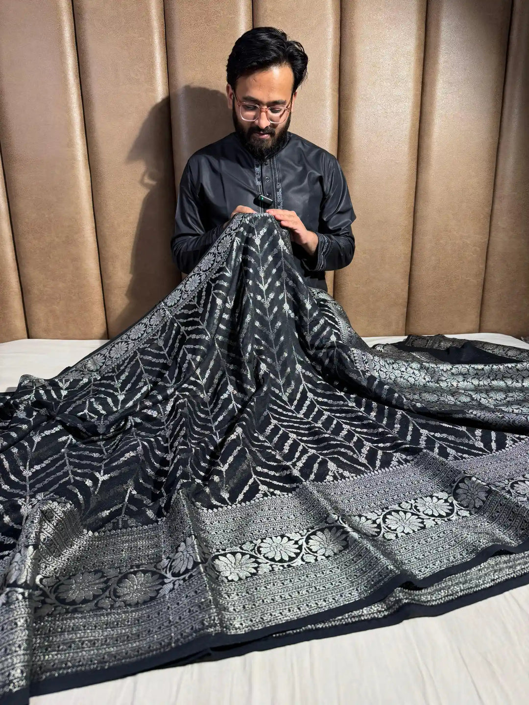 Limited Edition Rare Crape Georgette Black Colour Saree