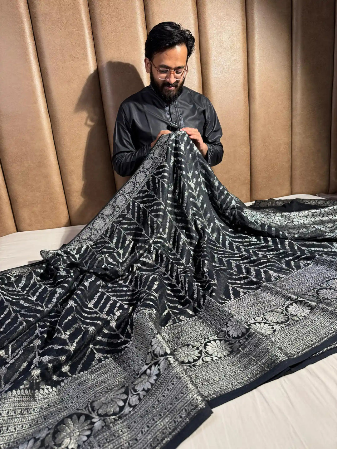 Limited Edition Rare Crape Georgette Black Colour Saree