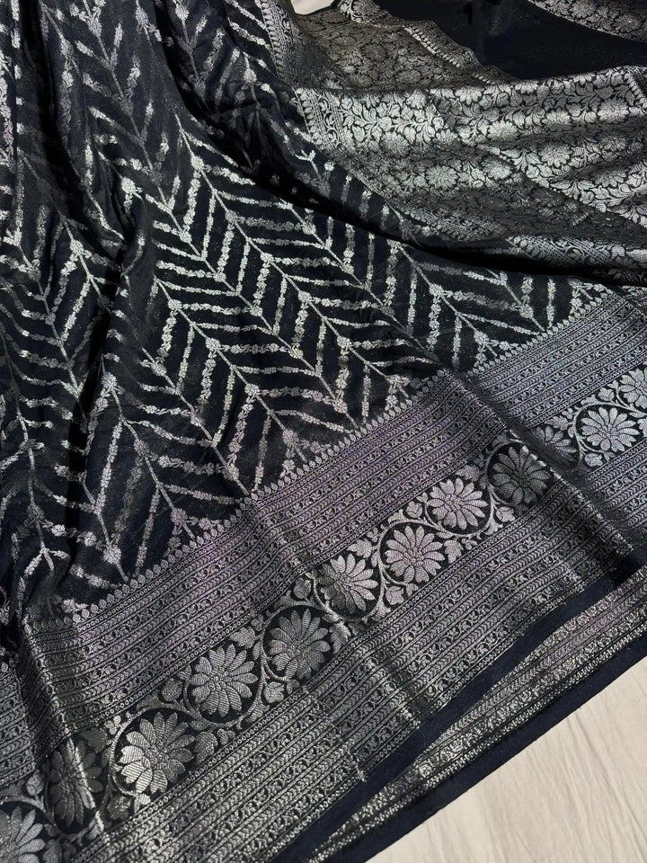 Limited Edition Rare Crape Georgette Black Colour Saree