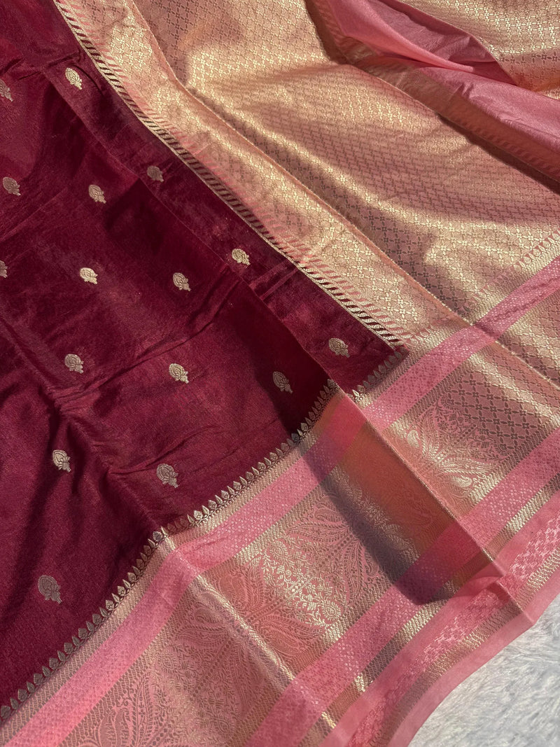 Maroon Chinia silk Heritage Weave Banarasi saree
