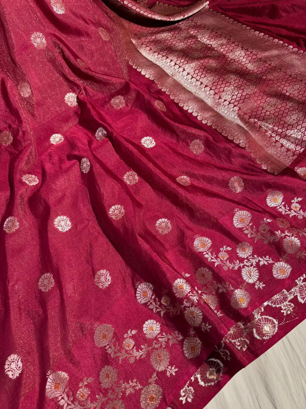 Maroon Chiniya Silk Saree with Rich Pallu and Blouse