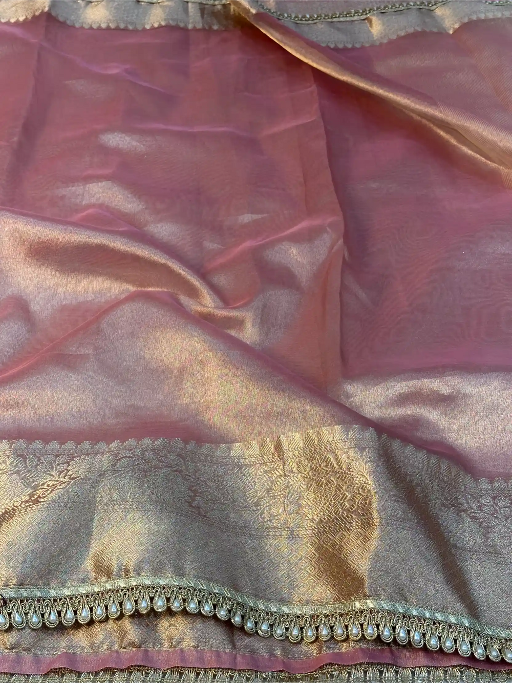 Mauve Pink Glass Tissue Silk Designer Banarasi Saree