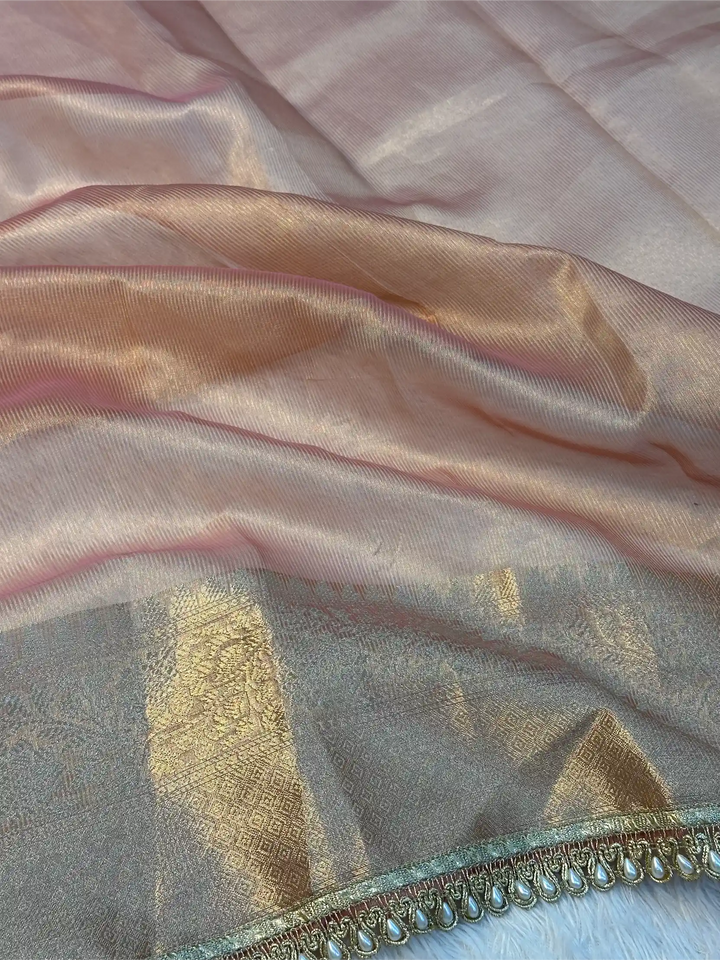 Mauve Pink Glass Tissue Silk Designer Banarasi Saree