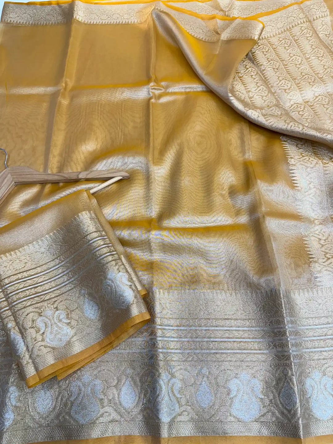 Metallic Mustard Glass Tissue Silk Banarasi Saree