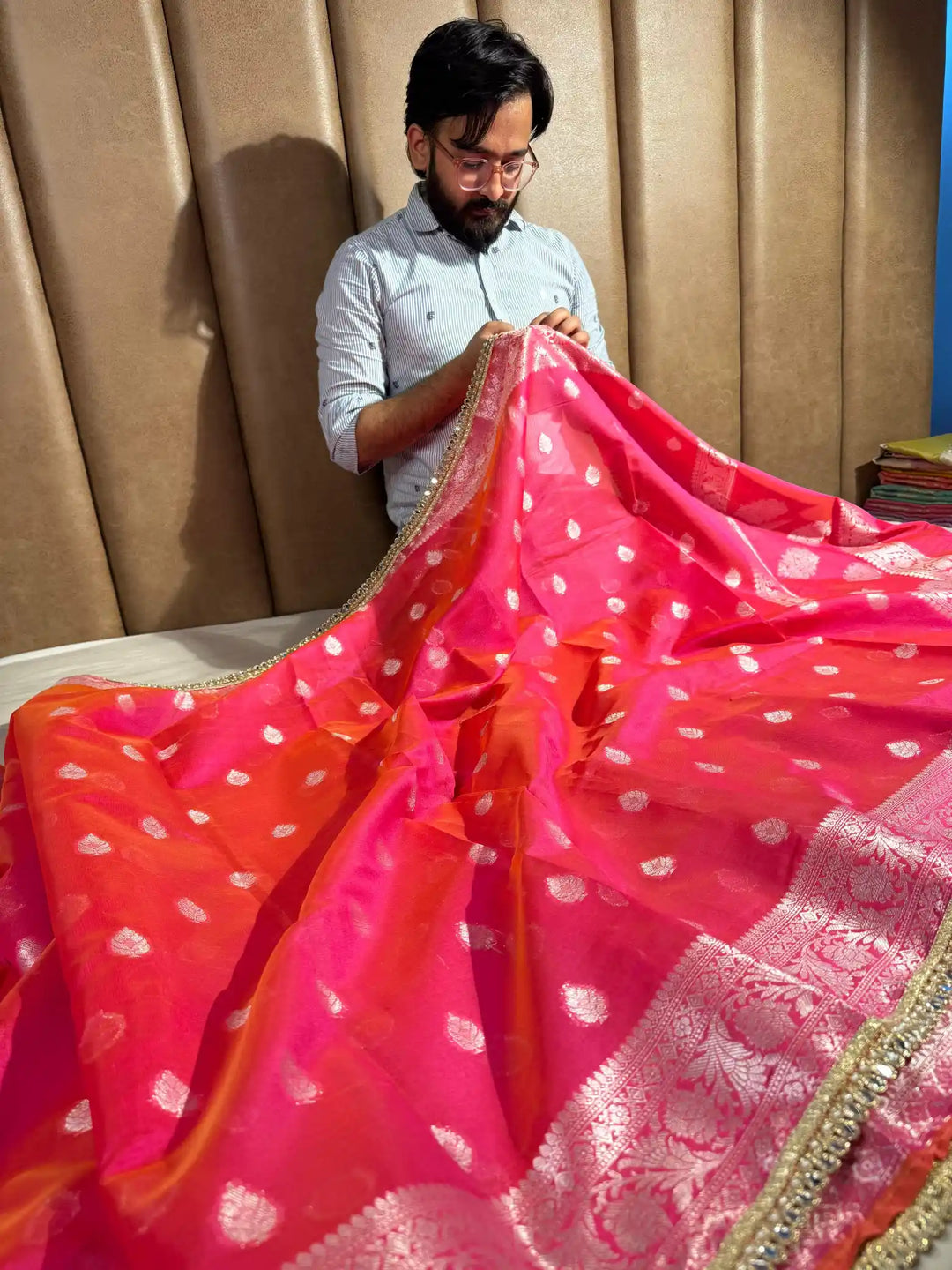 Most Popular Banarasi Khaddi Buti Soft Silk Saree with Lace Work