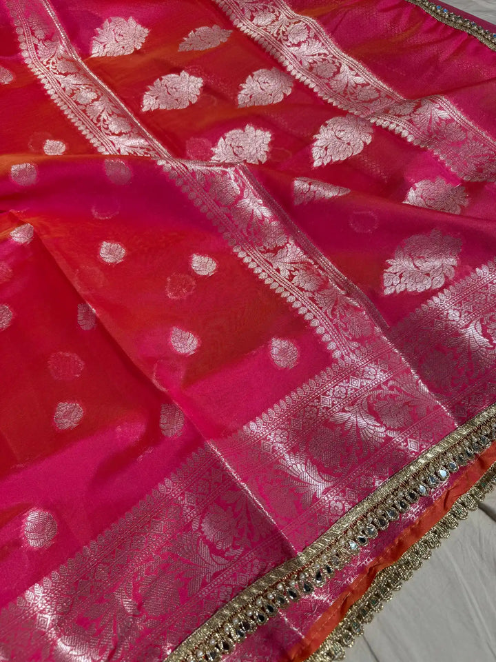 Most Popular Banarasi Khaddi Buti Soft Silk Saree with Lace Work