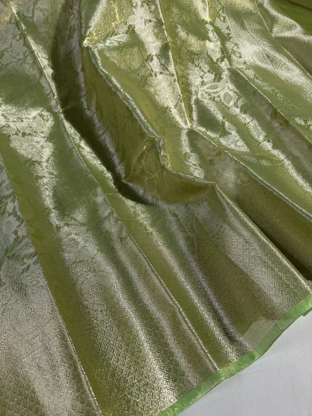 Neon Green Glass Tissue Silk Banarasi Saree