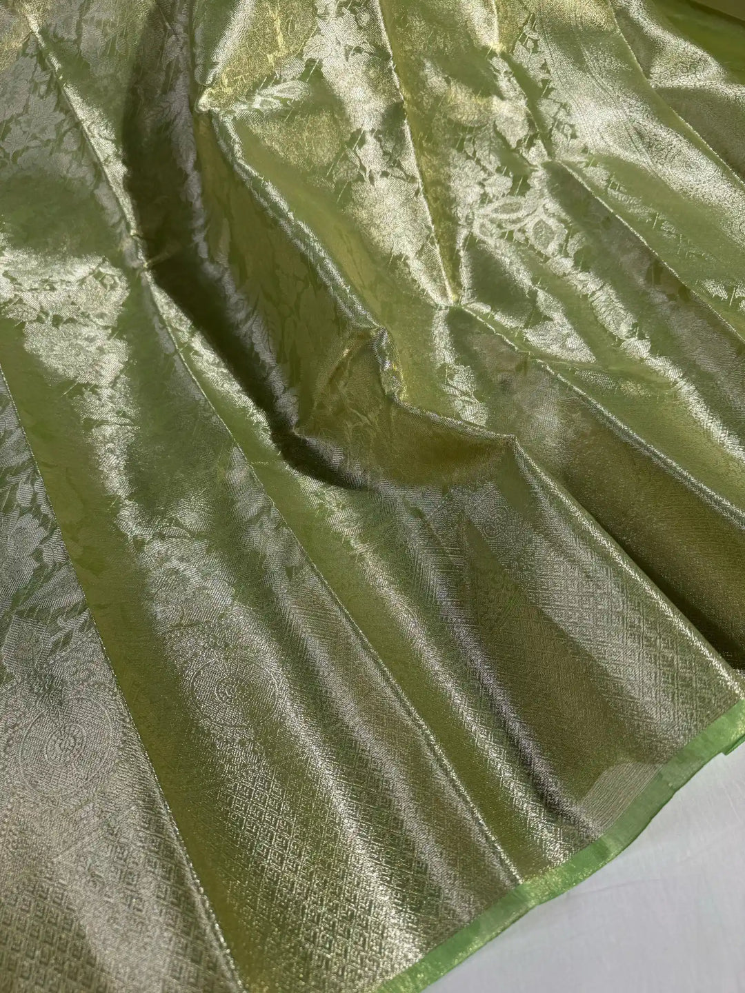 Neon Green Glass Tissue Silk Banarasi Saree