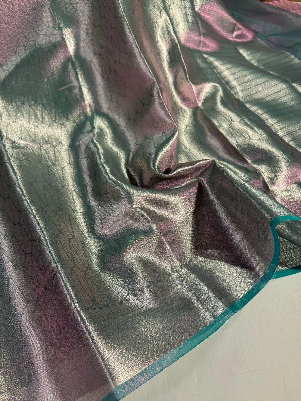 Neon Pink Glass Tissue Silk Banarasi Saree