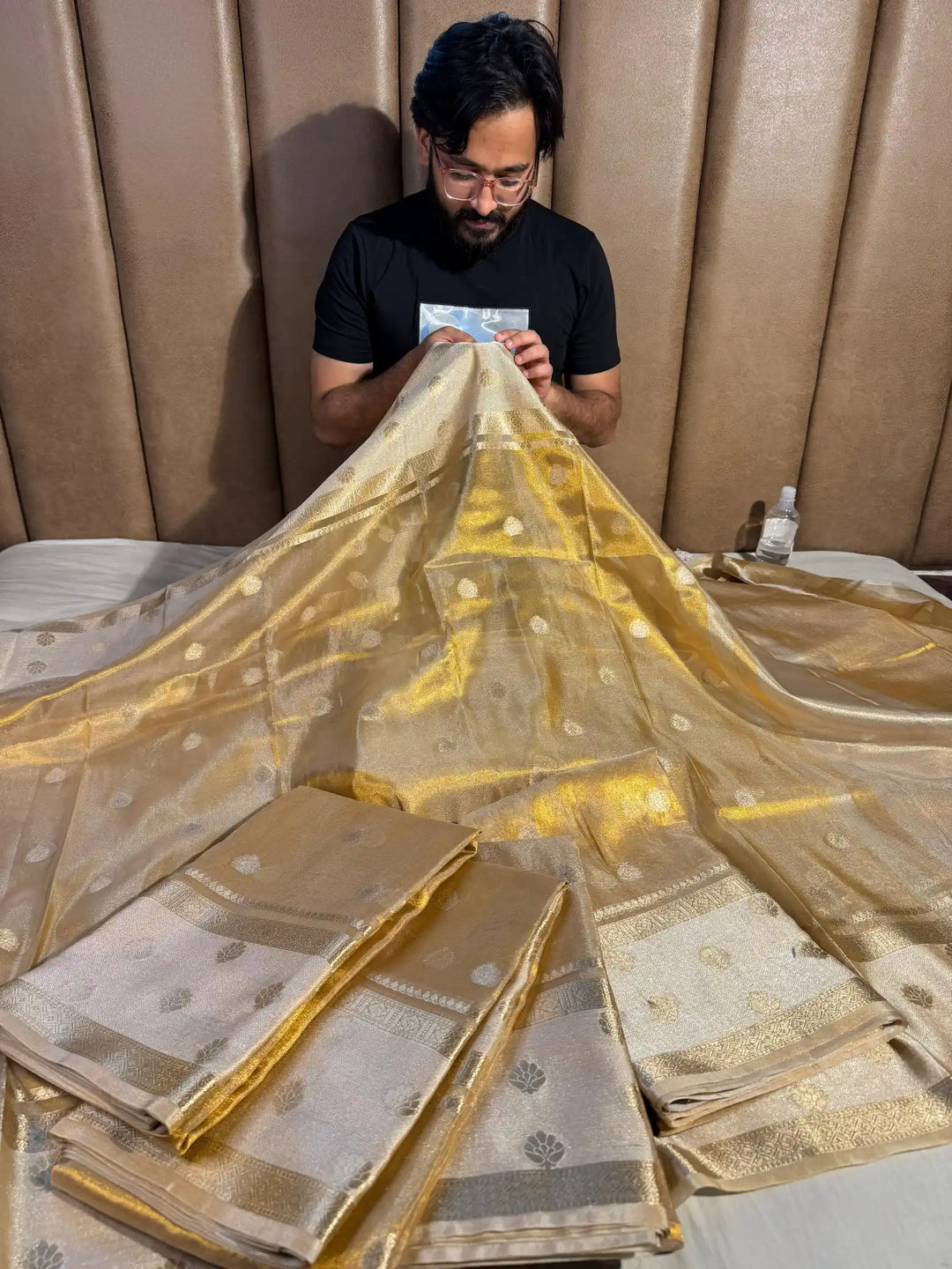 Never Seen Before Copper Tissue Silk Saree with rich pallu and blouse