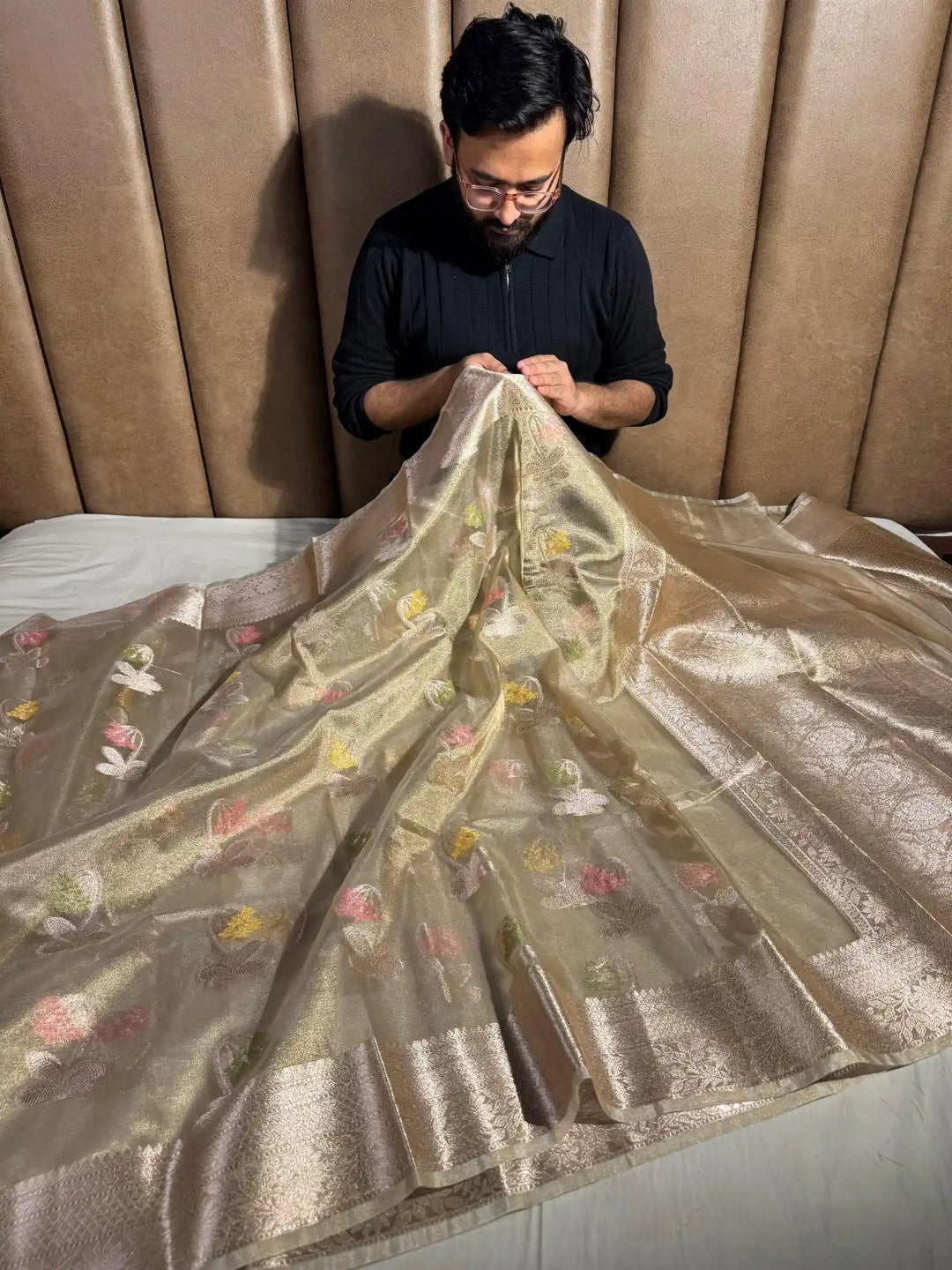 Never Seen Before Water Zari Tissue Silk Saree with Meenakari Work