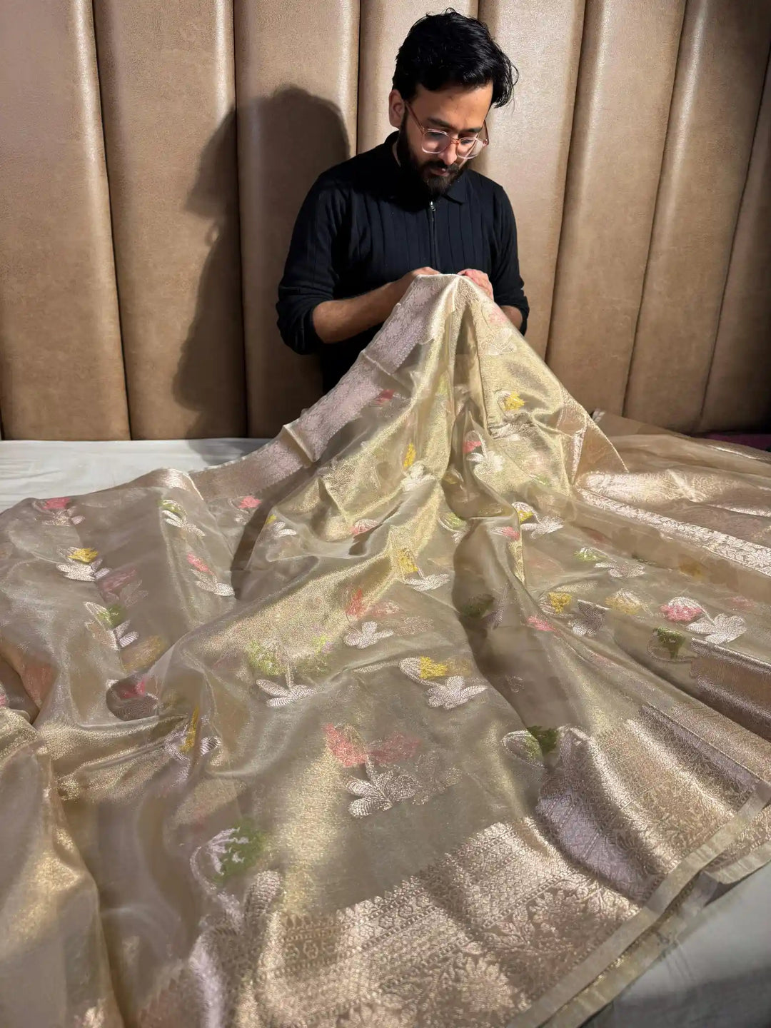 Never Seen Before Water Zari Tissue Silk Saree with Meenakari Work