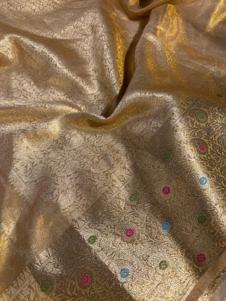 Never Seen Copper Tissue Silk Meenakari Banarasi Saree