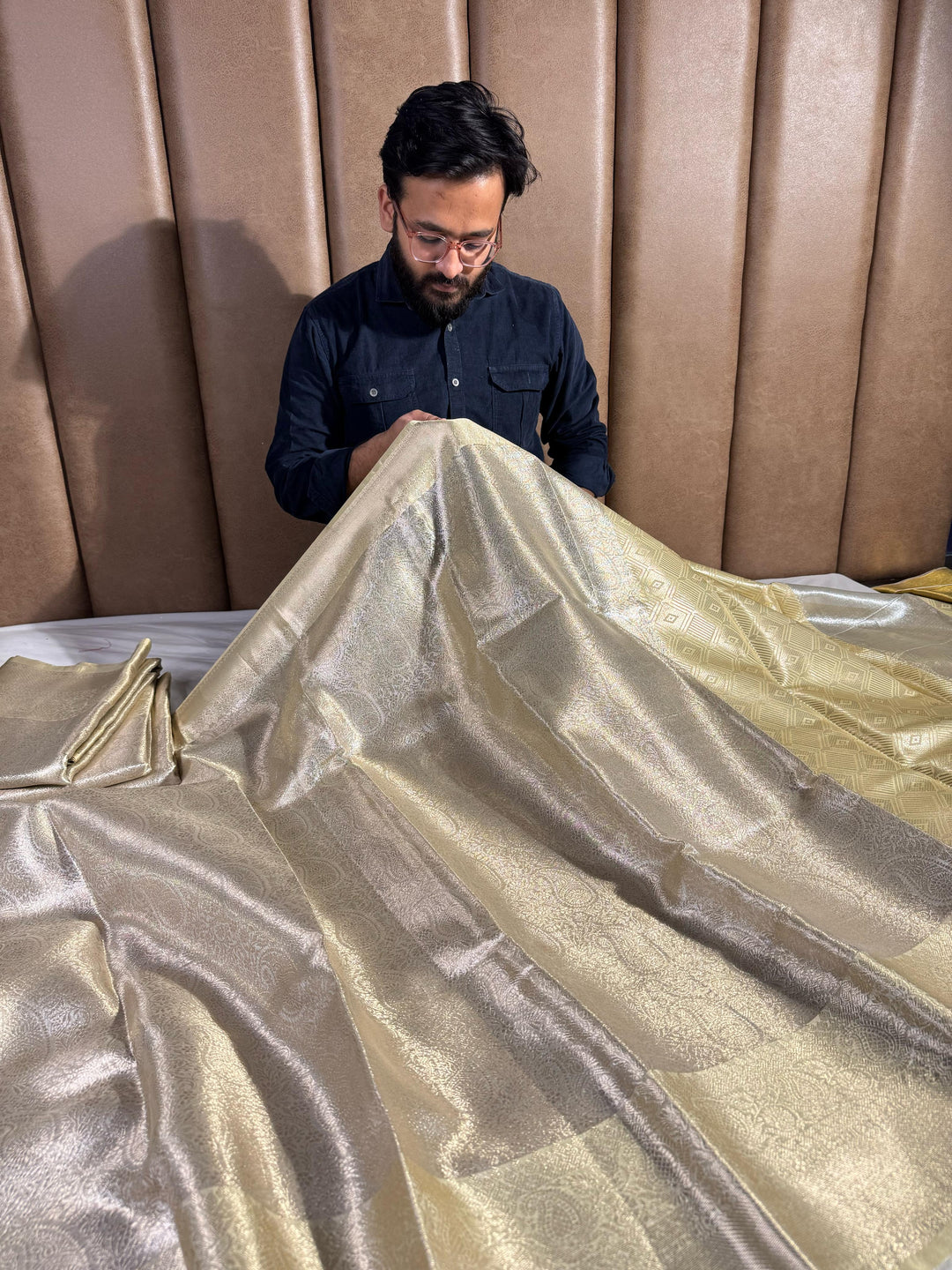 Never Seen Ivory Shade Tissue Silk Saree