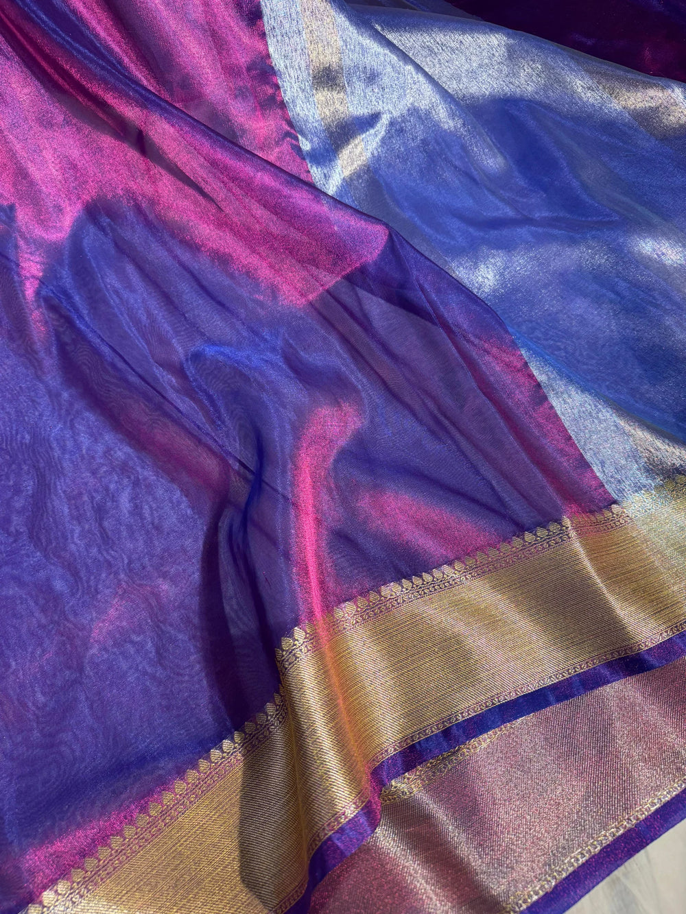 Never seen before baigani premium tissue silk saree with zari pallu and blouse