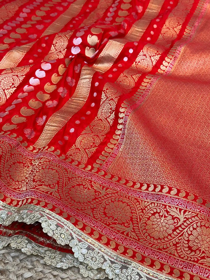 Nita Ambani Banarasi Georgette Silk Saree with Lace Work
