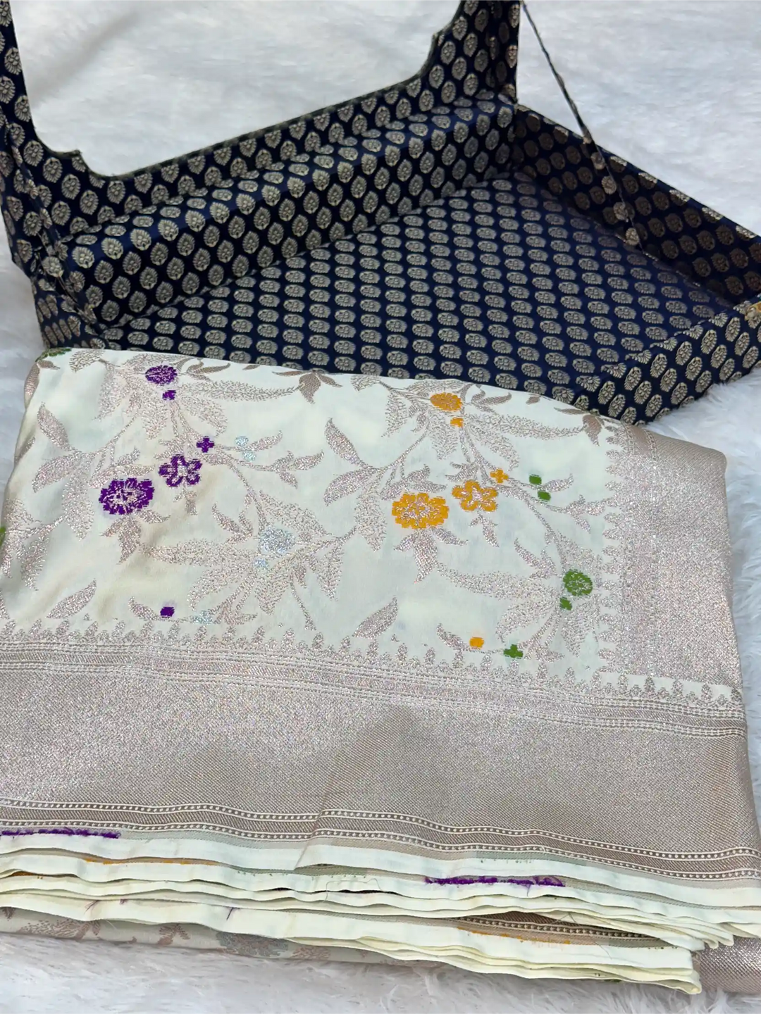 Off White Mashru Katan Silk Meenakari Intricate Weave Banarasi Saree