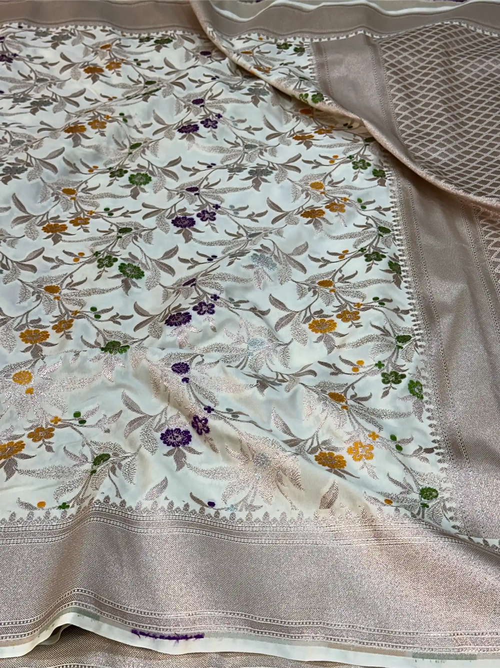 Off White Mashru Katan Silk Meenakari Intricate Weave Banarasi Saree