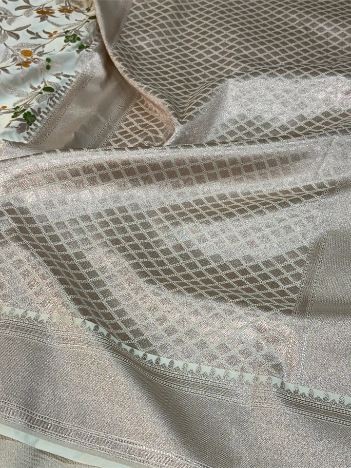 Off White Mashru Katan Silk Meenakari Intricate Weave Banarasi Saree