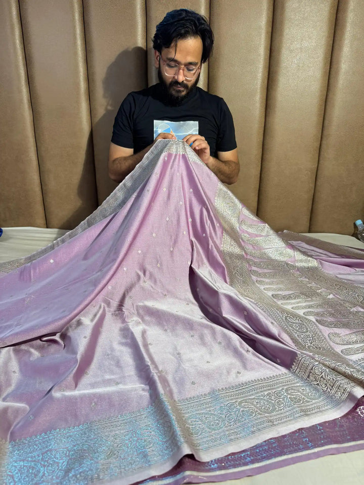Pastel Lavandar Mashru Katan silk with rich pallu and blouse