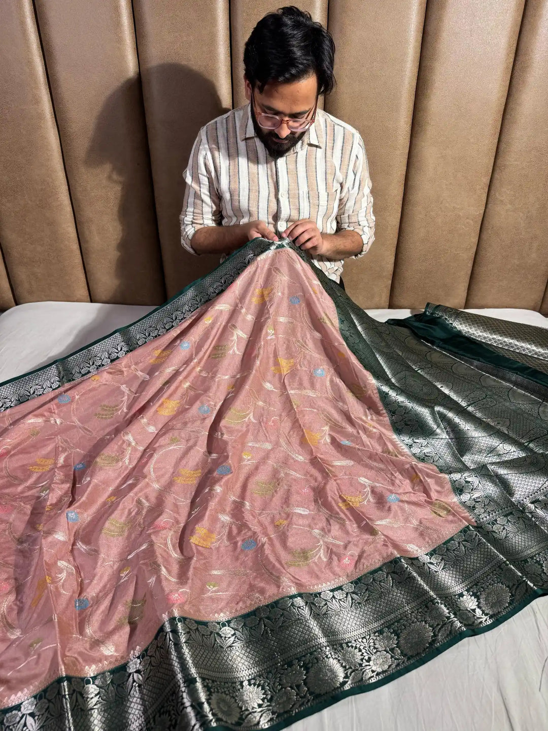 Peach Banarasi Chiniya Silk Saree with Rich Pallu and Blouse