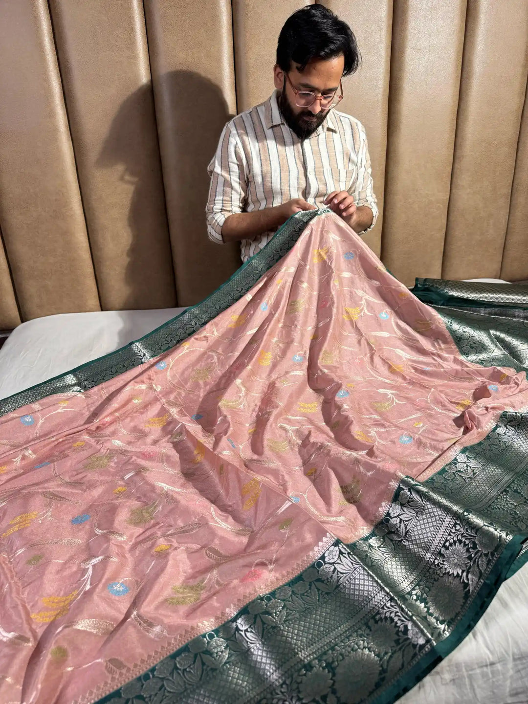 Peach Banarasi Chiniya Silk Saree with Rich Pallu and Blouse