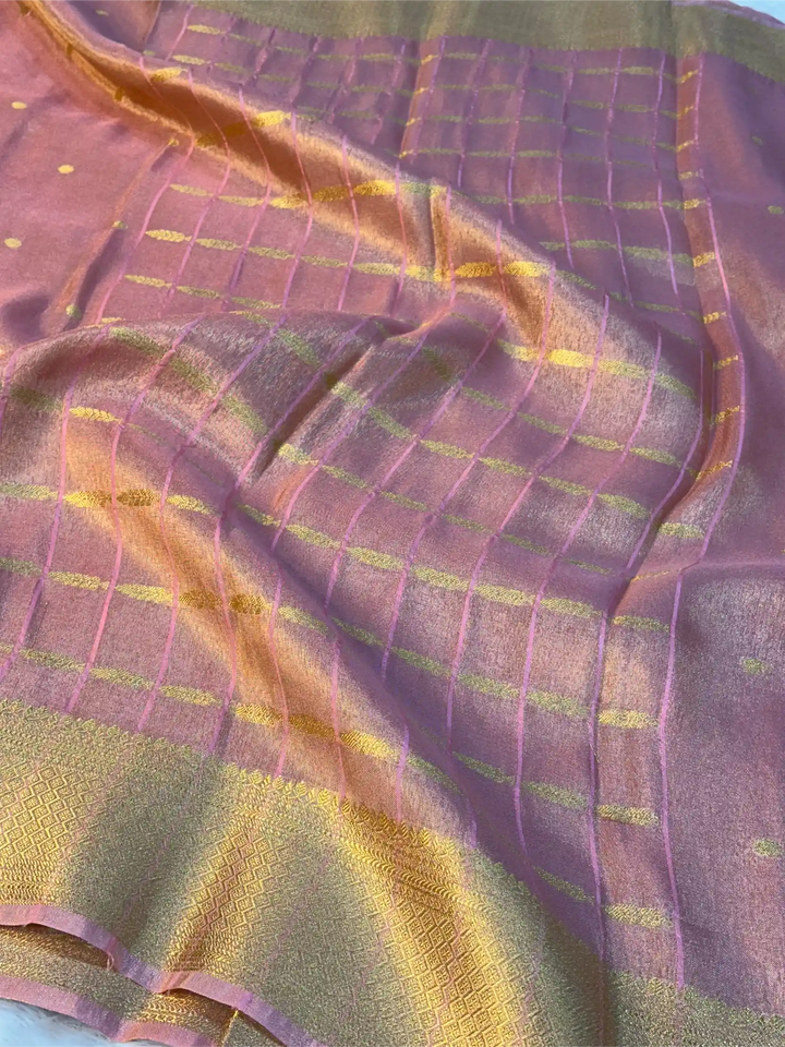 Peach Soft Breathable Tissue Silk Banarasi Saree
