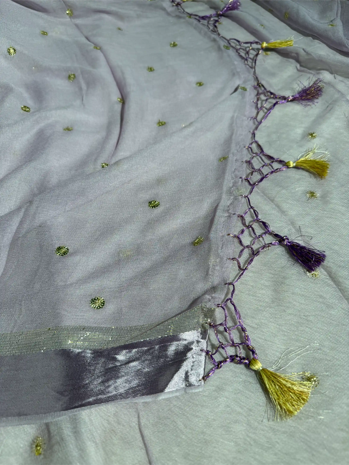 Dusty Lavender Viscose Georgette Silk Embroidered Saree