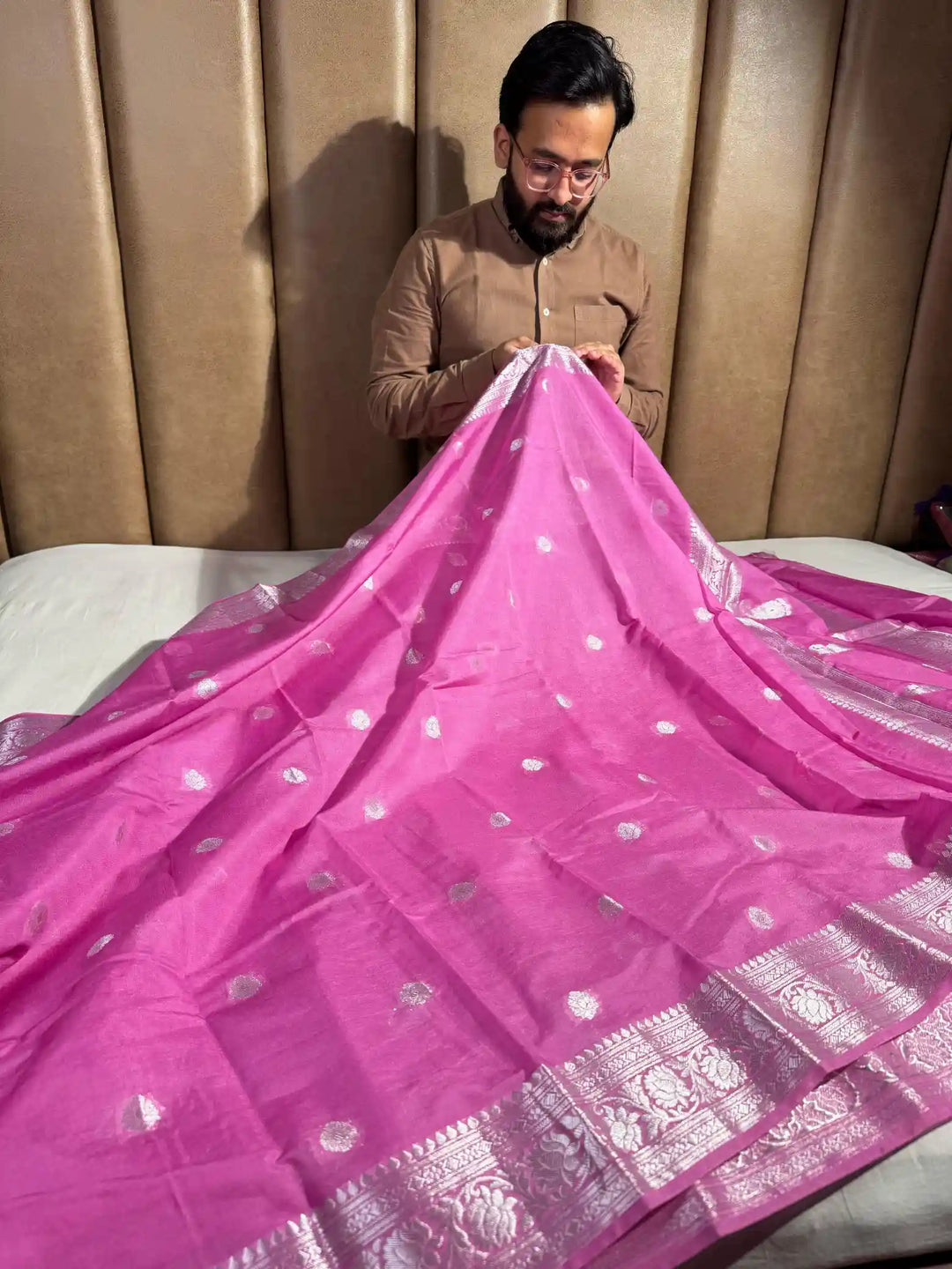 Pink Banarasi Semi Khaddi Silk Saree with Rich Pallu and Blouse