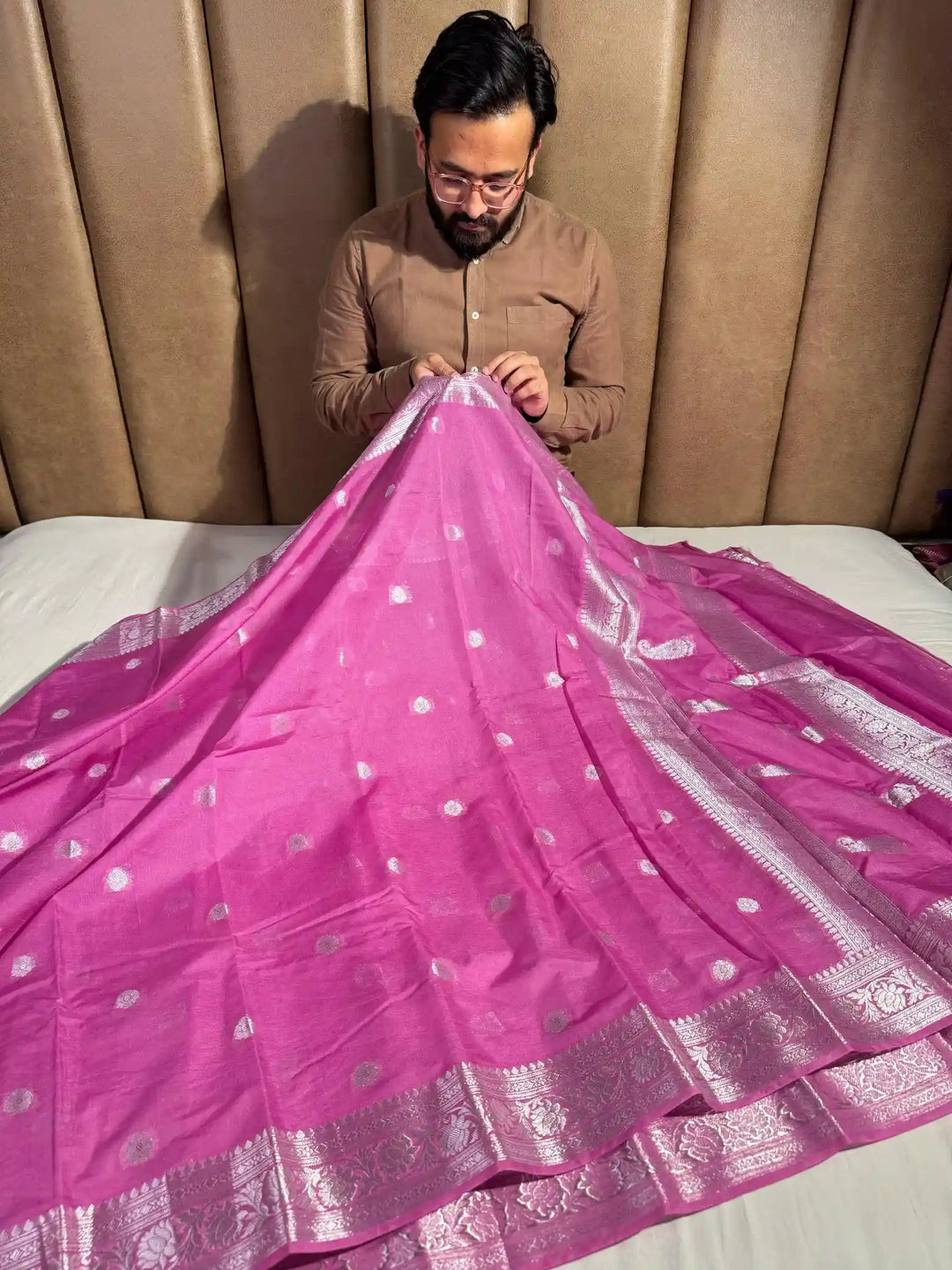 Pink Banarasi Semi Khaddi Silk Saree with Rich Pallu and Blouse