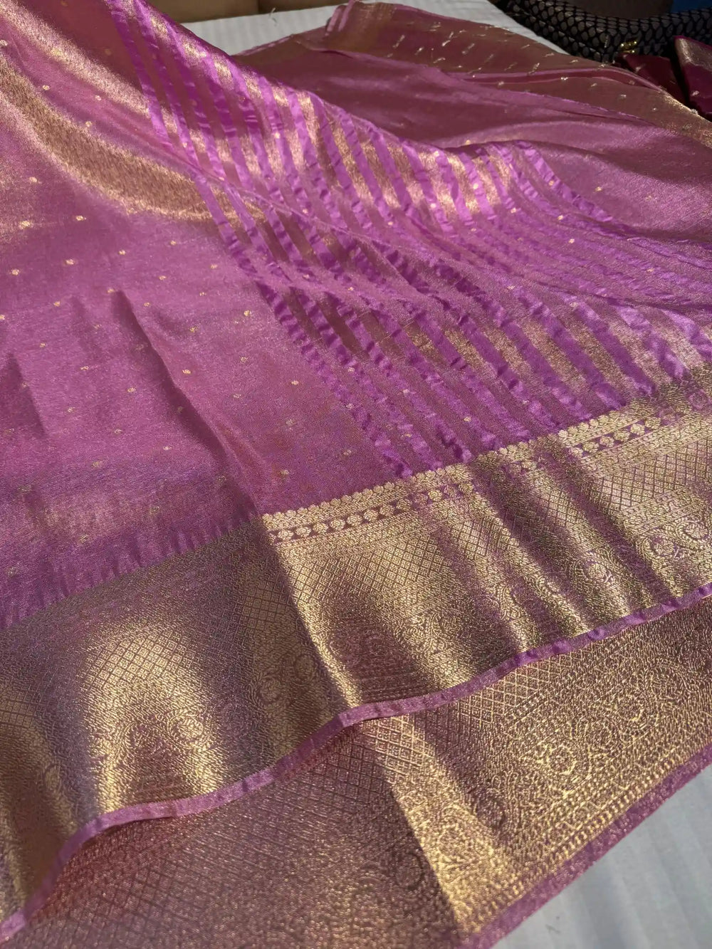 Pink Breathable Katan Tissue Silk Saree with Rich Pallu and Blouse