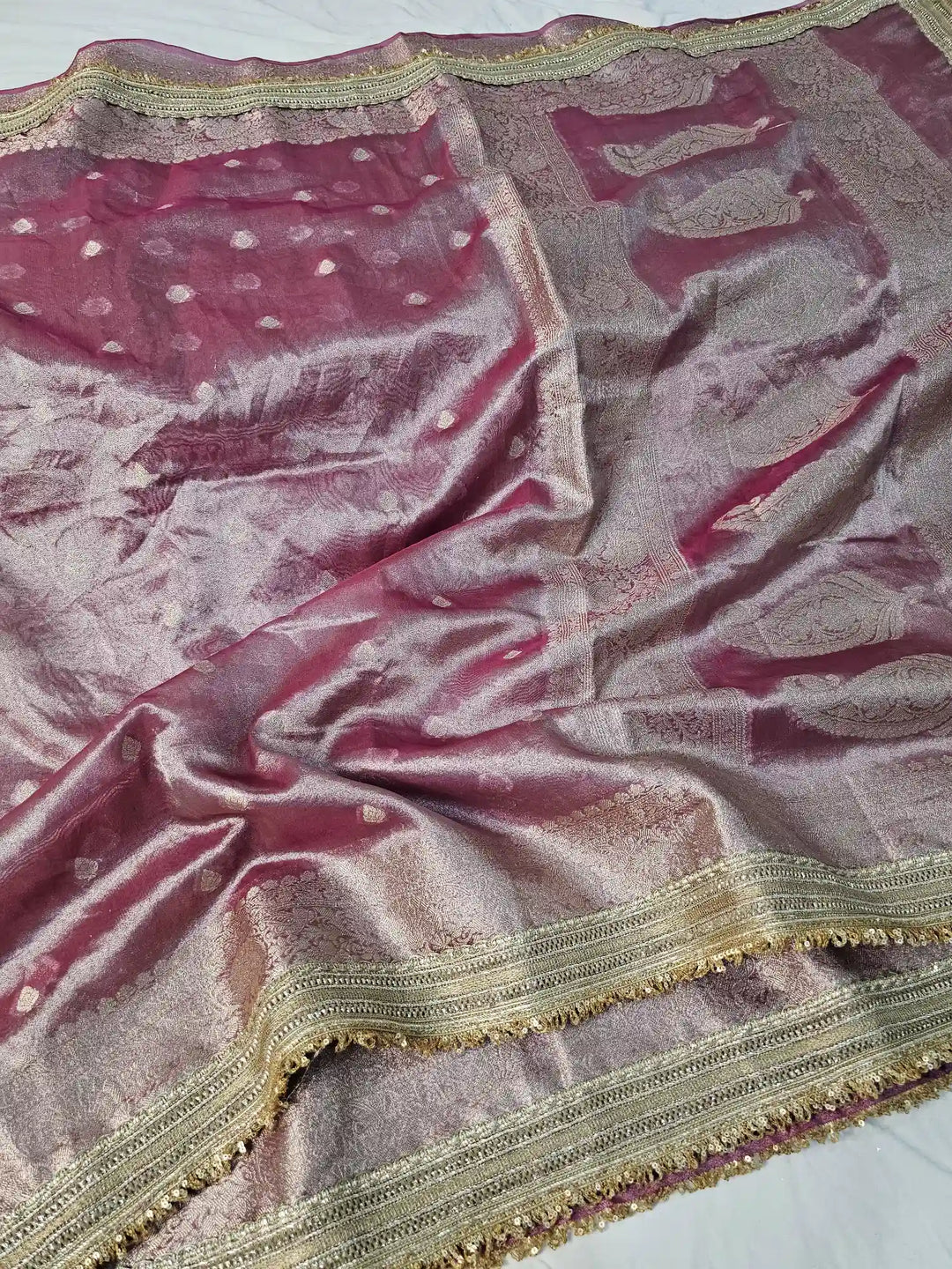 Pink Premium Tissue Silk Saree with Exclusive Lace Work