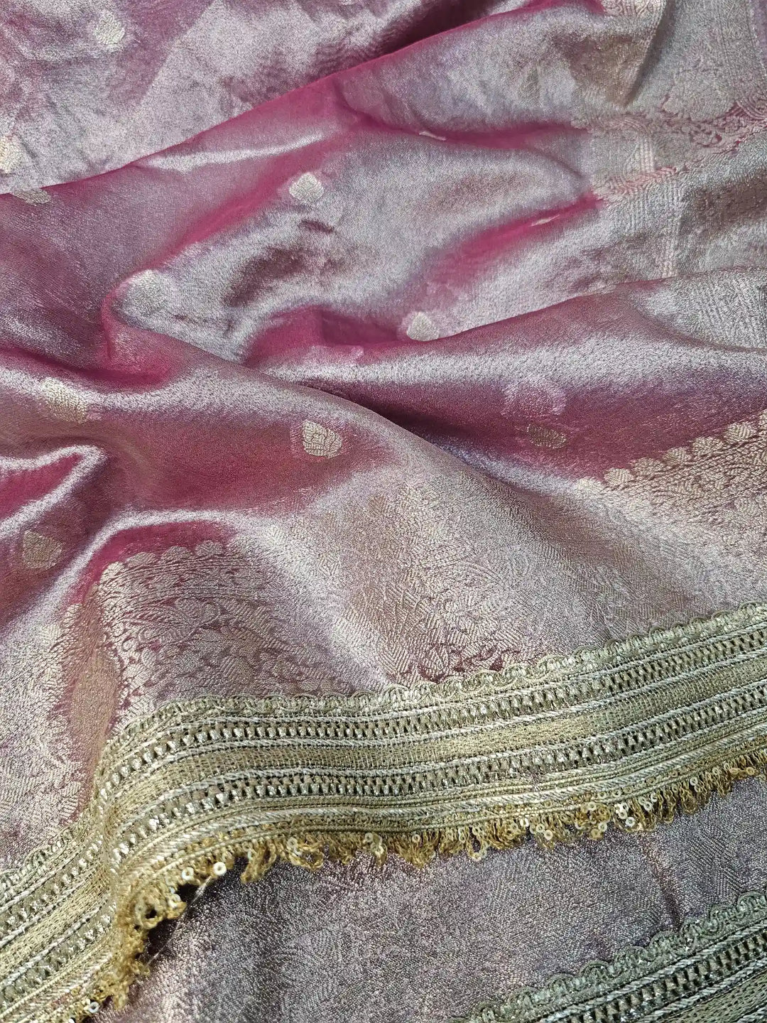 Pink Premium Tissue Silk Saree with Exclusive Lace Work