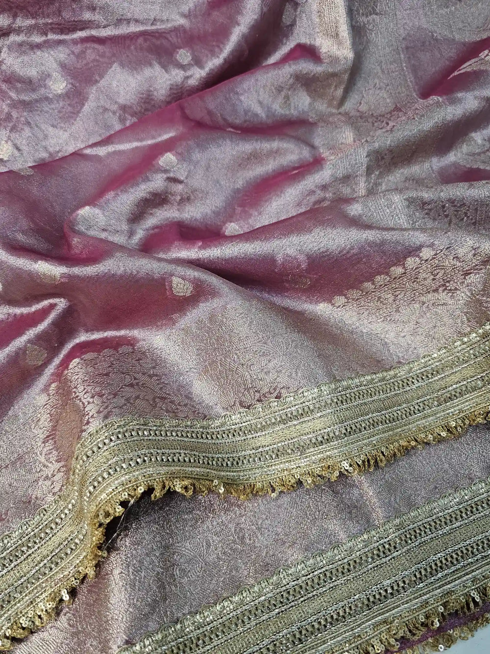Pink Premium Tissue Silk Saree with Exclusive Lace Work