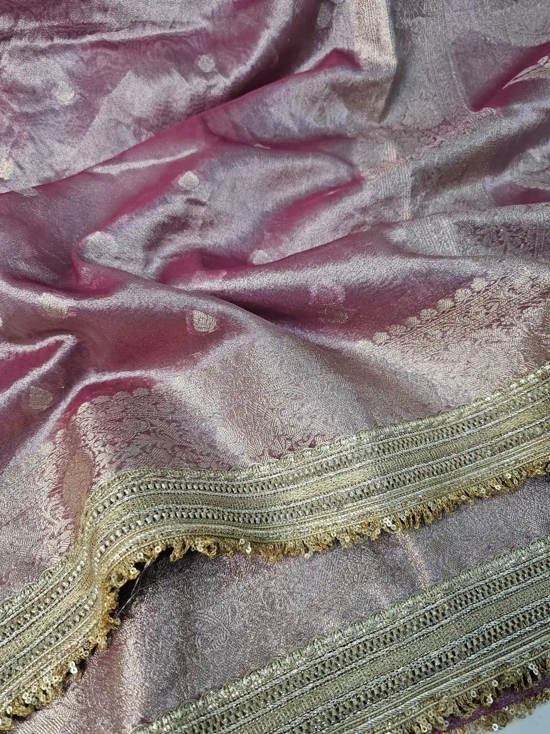 Pink Premium Tissue Silk Saree with Exclusive Lace Work