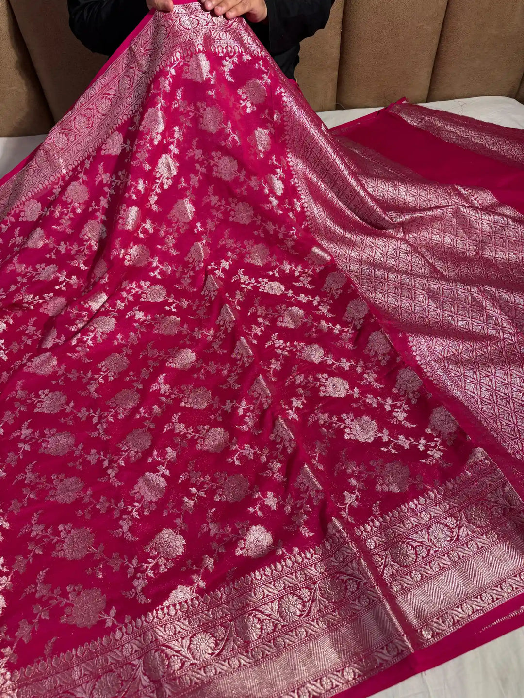 Premium Banarasi Crape Georgette Saree with Rich Pallu & Blouse
