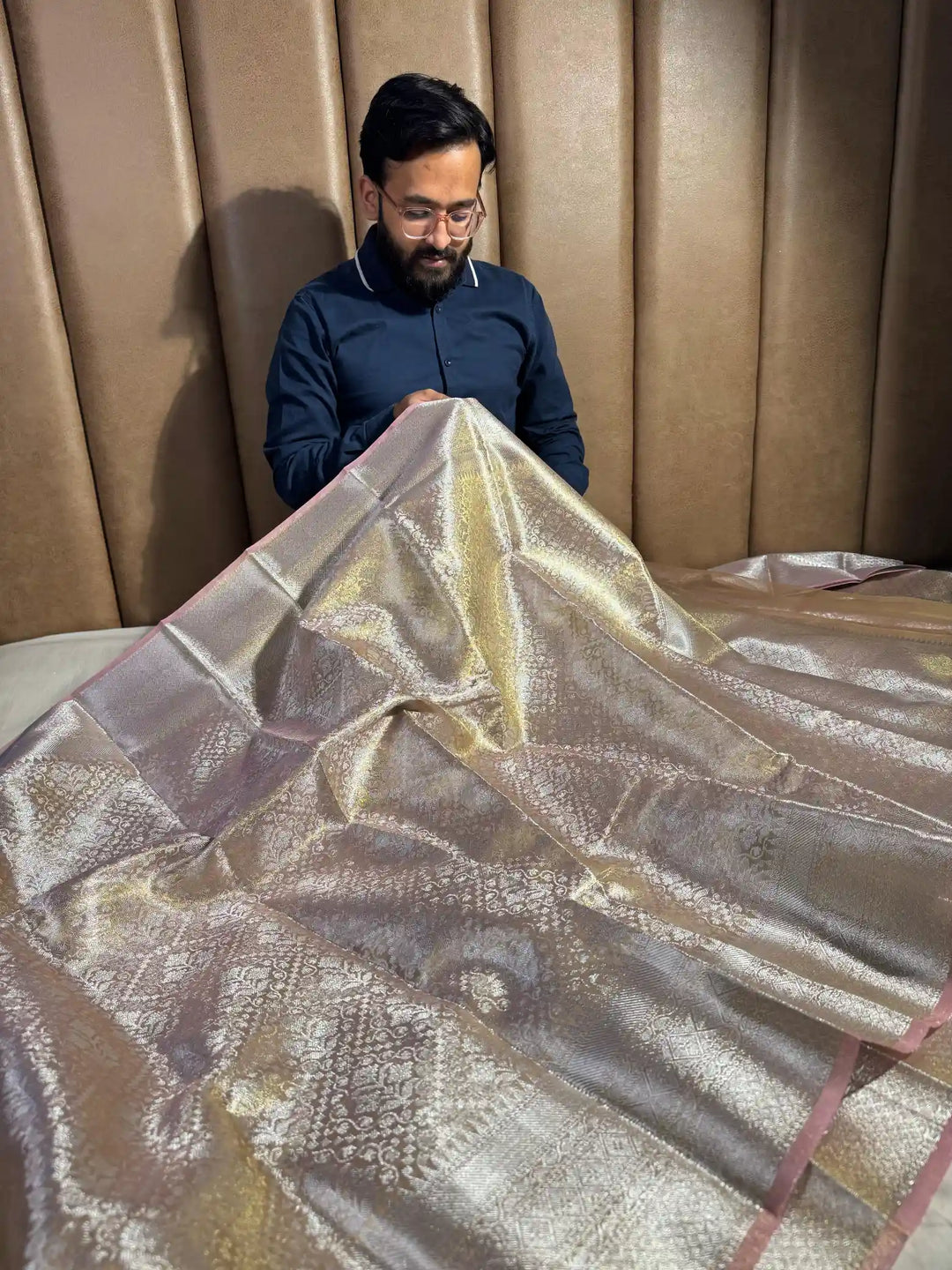 Premium Banarasi Glass Tissue Saree with Dual Tone