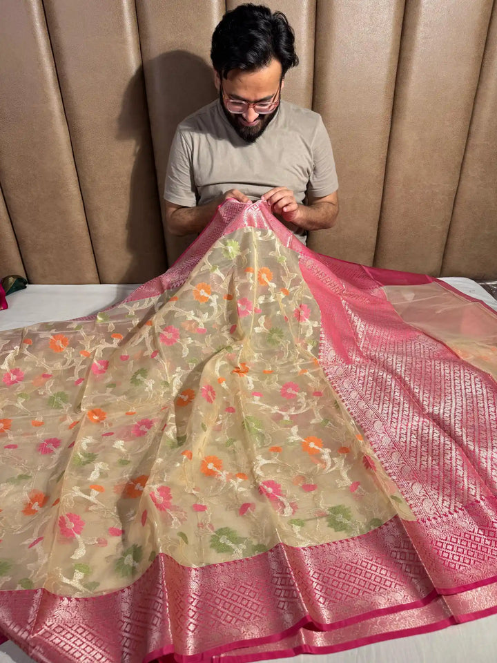 Premium Banarasi Organza Saree with Rich Pallu and Blouse