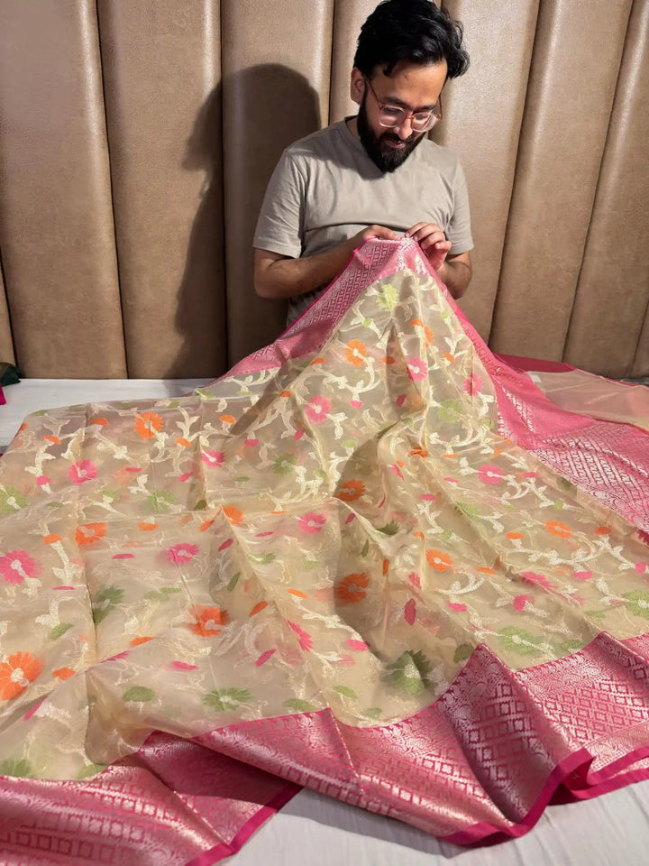 Premium Banarasi Organza Saree with Rich Pallu and Blouse