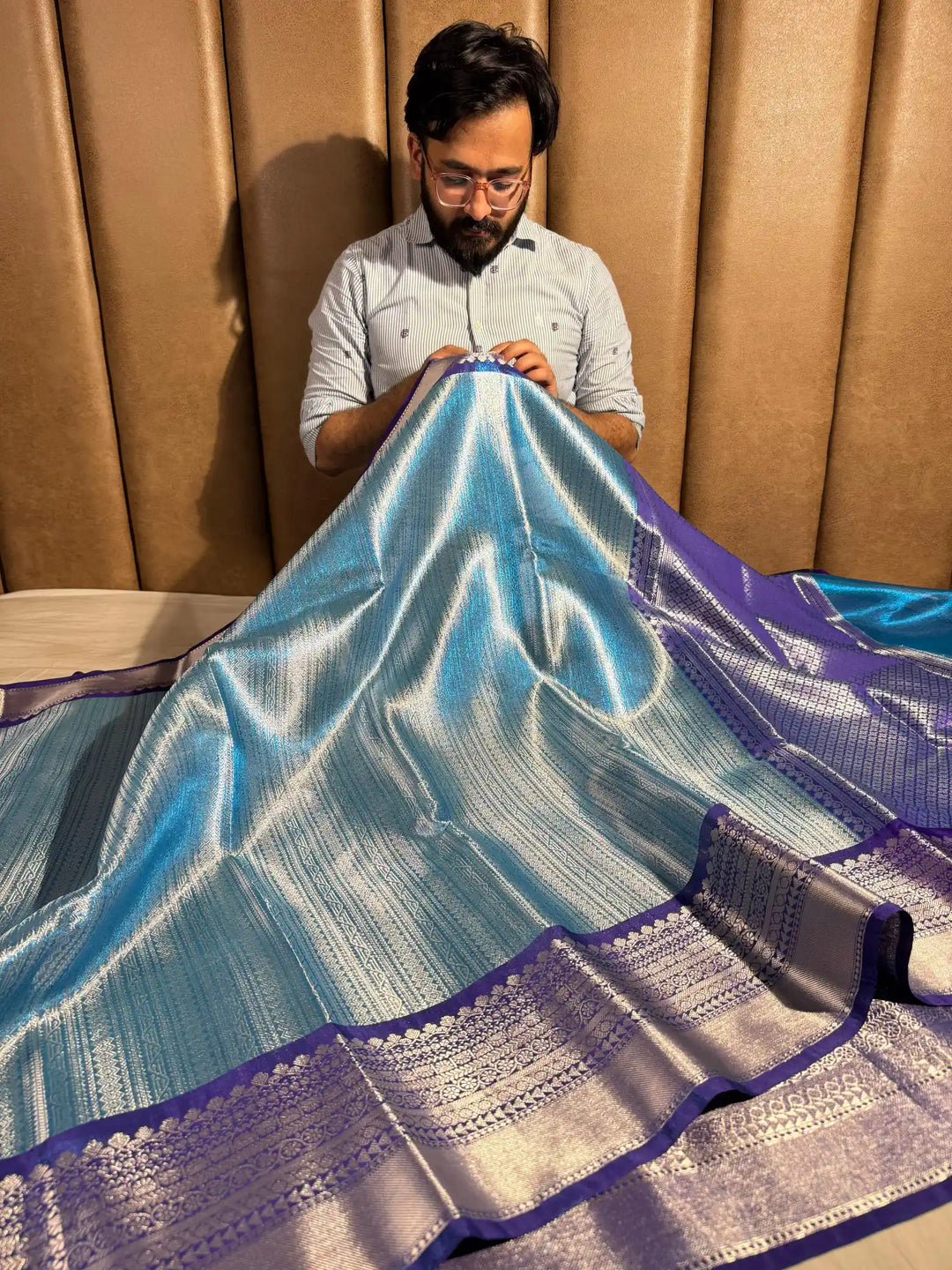 Premium Banarasi kanjivaram tissue silk saree with rich pallu and blouse
