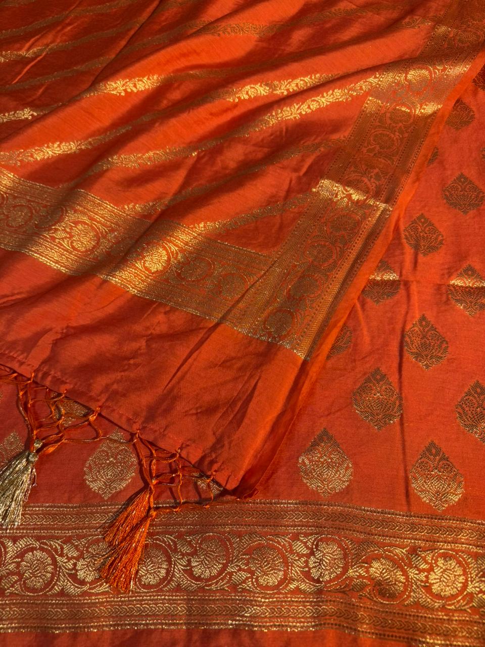 Premium Bright Orange Banarasi Cotton Suit with Rich Heritage Texture Design