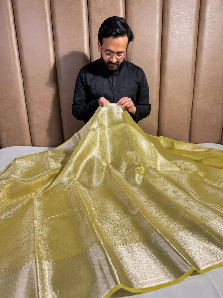 Premium Glass Tissue Silk Banarasi Saree with Dual Tone