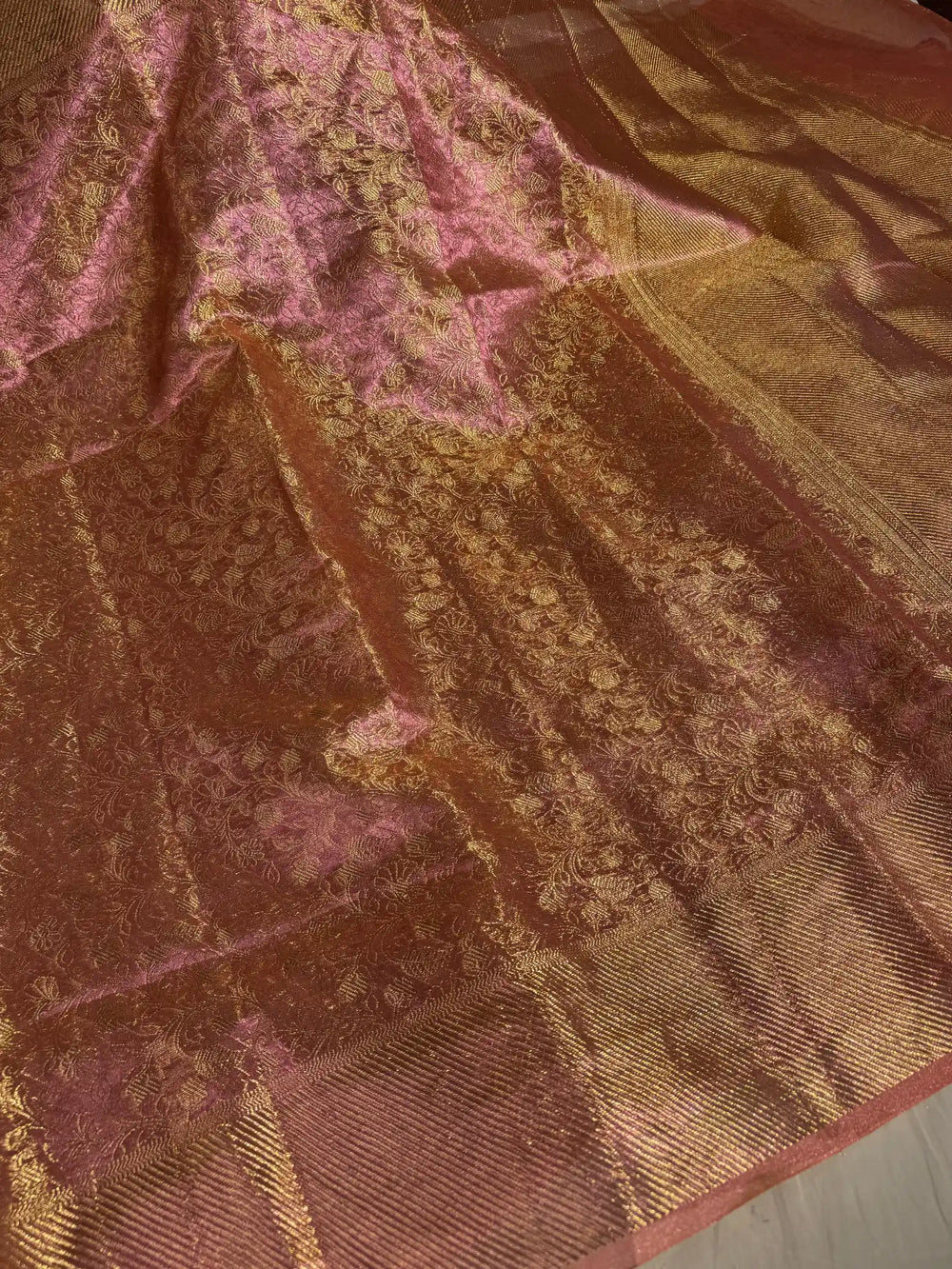 Premium Glass Tissue Silk Saree with Rich Pallu and Blouse