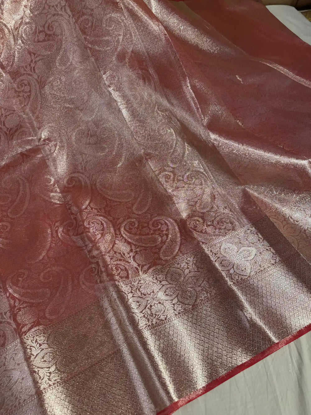 Premium Glass Tissue Silk Saree with Rich Pallu and Blouse