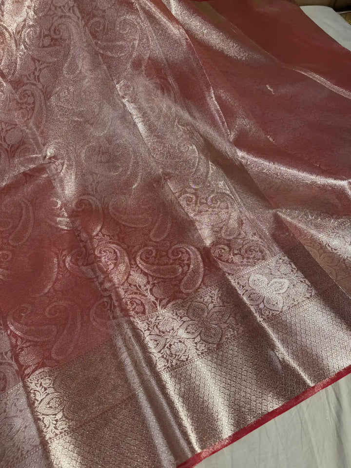 Premium Glass Tissue Silk Saree with Rich Pallu and Blouse