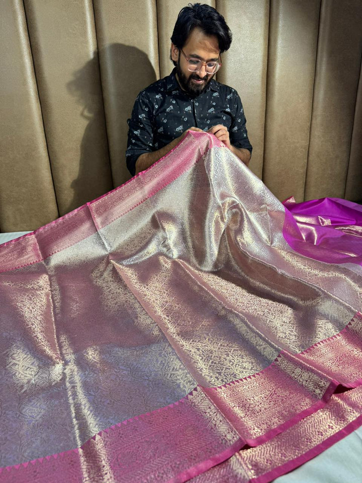 Premium Kanjivaram Bridal Tissue Silk Saree with Rich pallu and blouse
