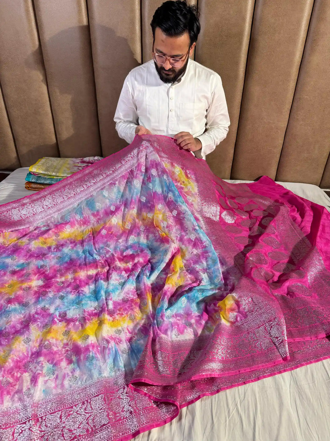 Premium Katan Silk With Hand Brush Go-Go Dye Banarasi Saree
