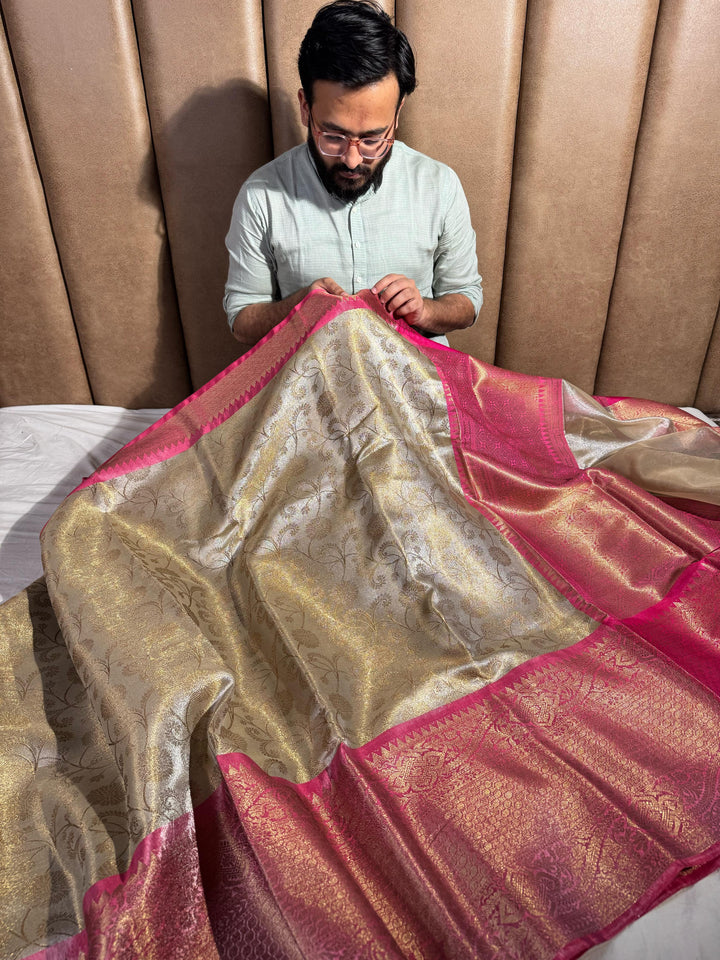 Premium Katan Tissue Silk Saree with Rich Pallu and Blouse