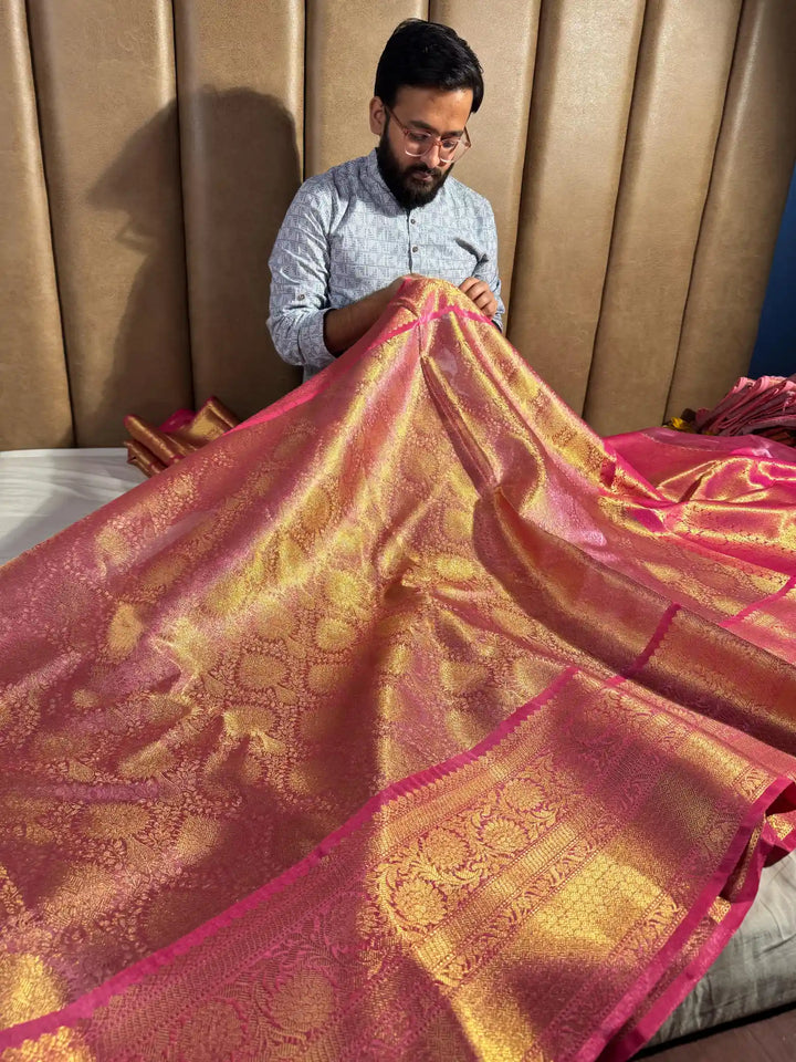 Premium Pink Tissue Katan Silk Banarasi Saree
