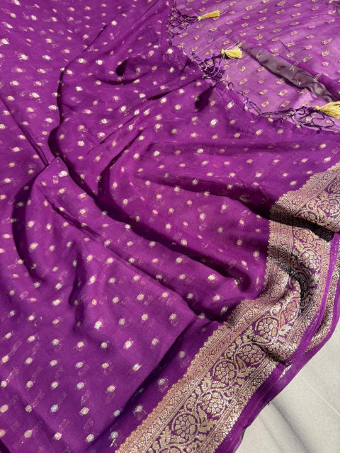 Purple Georgette Banarasi Silk Buti Weave Saree